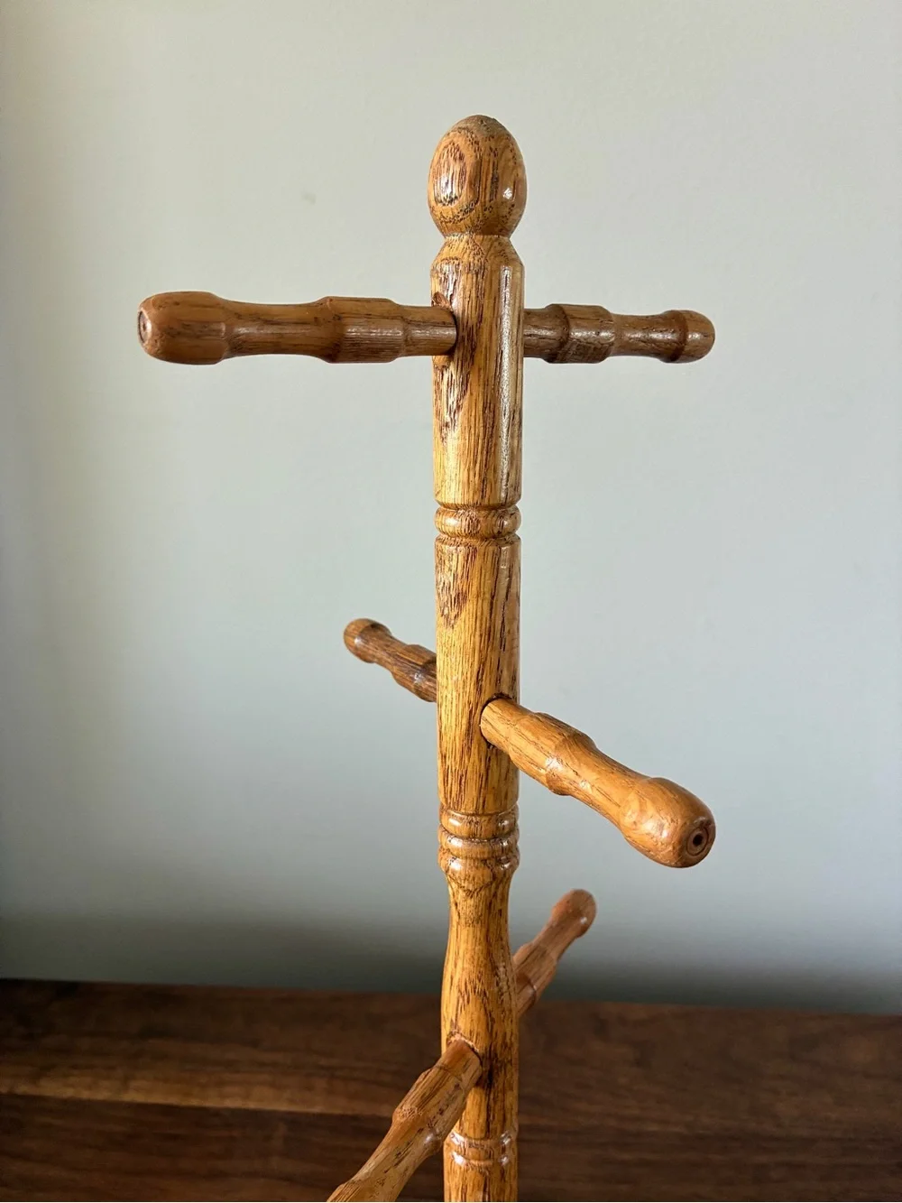 Vintage Solid Wood Mug Tree 6 Hooks Rustic - 14.5